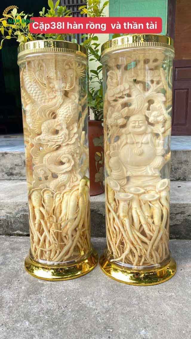 Đinh lăng điêu khắc cặp Hàn Rồng - Thần Tài (không rượu)